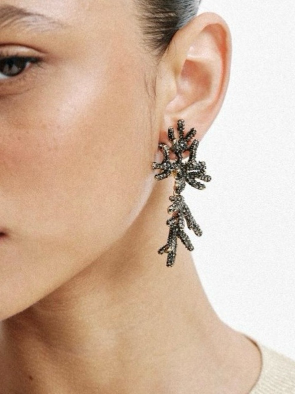 Zara Sparkly Gray Anthracite Coral Branch Earrings. Brand new!